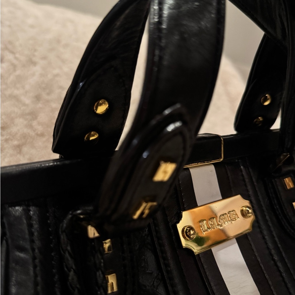 L.A.M.B. Black and White Leather Satchel, Vintage, Y2K - Picture 10 of 16